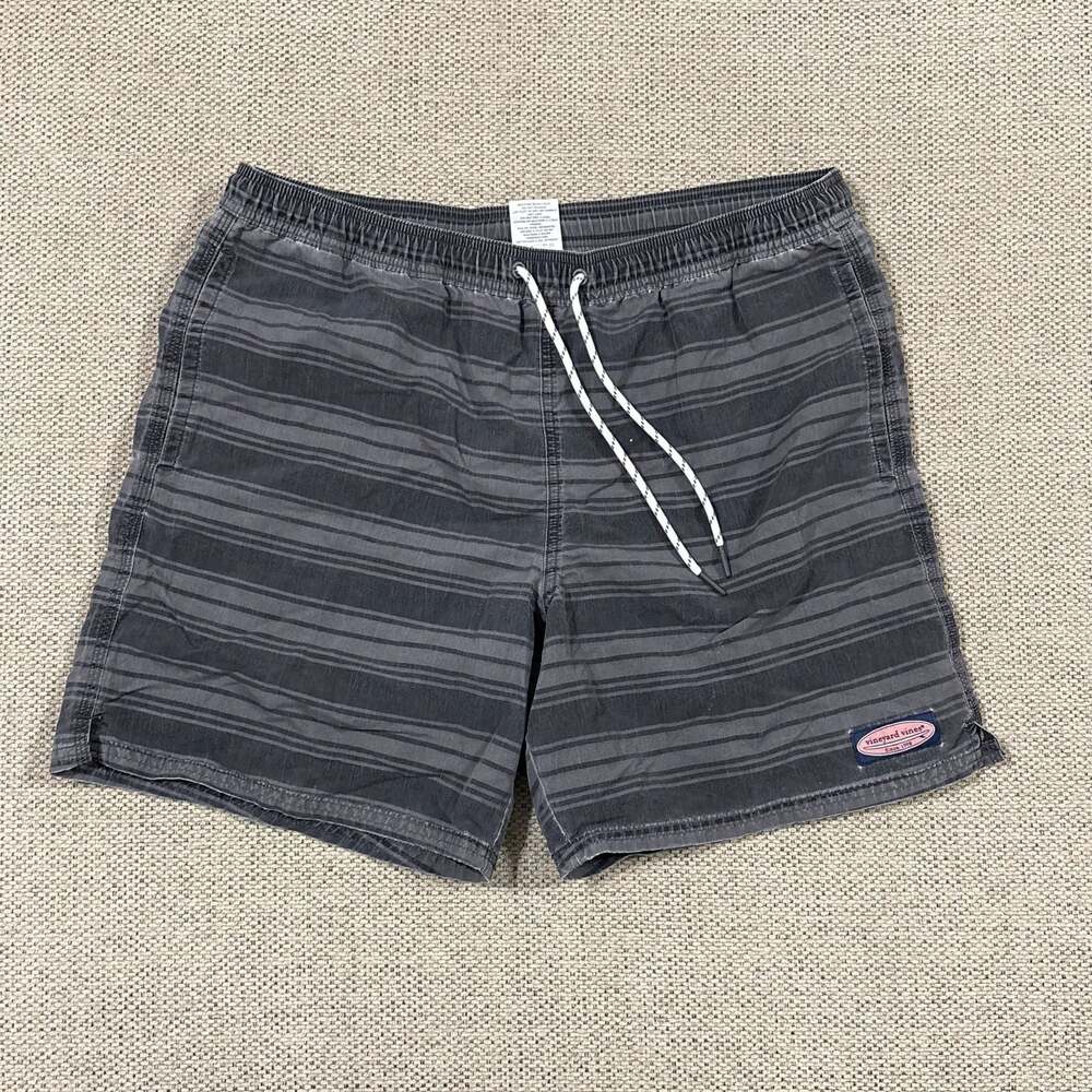 Vineyard Vines Men's Grey Striped Island Chappy Swim Trunks Size Large